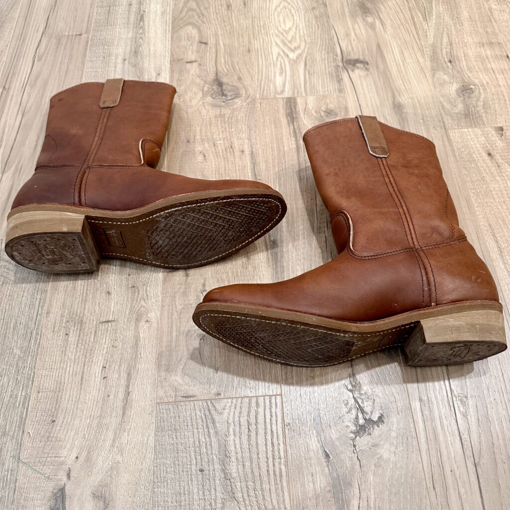 vintage-red-wing-boots-mens-nail-seat-1155-brown-cowboy-roper-western-work-pull-on-leather