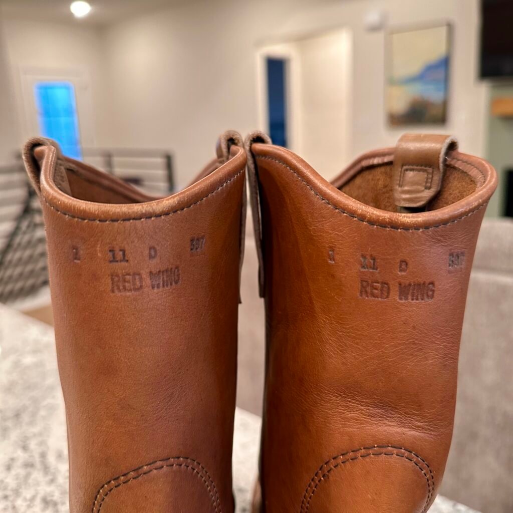 vintage-red-wing-boots-mens-nail-seat-1155-brown-cowboy-roper-western-work-pull-on-size