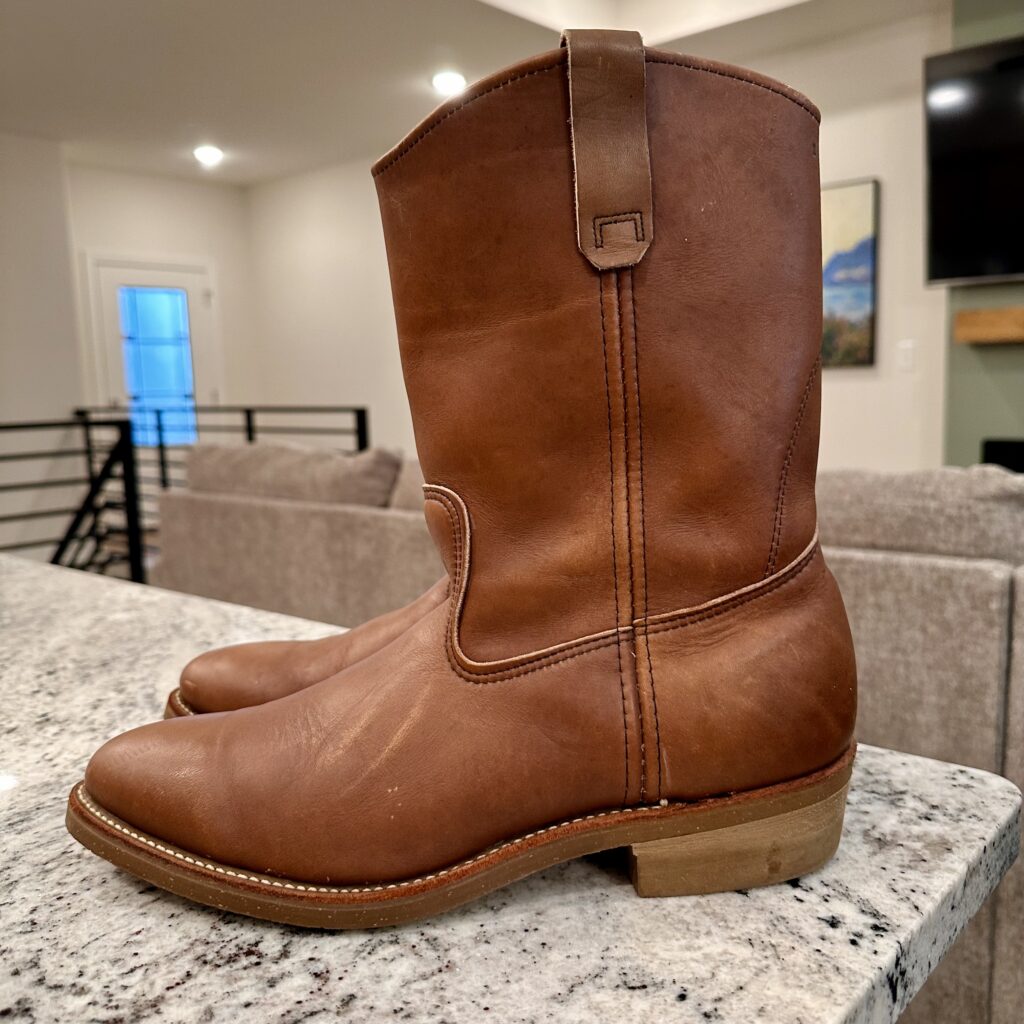 vintage-red-wing-boots-mens-pecos-nail-seat-1155-brown-cowboy-roper-western-work-pull-on-2